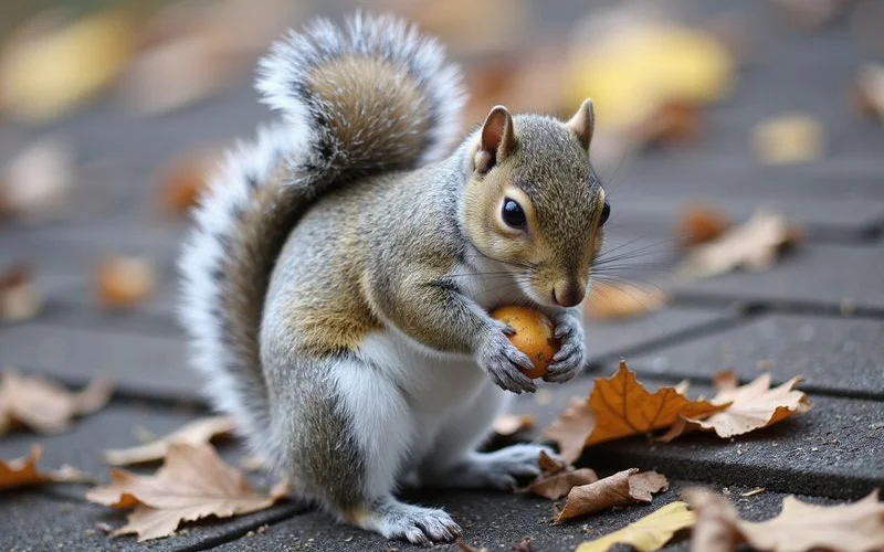 Gray squirrel on a Westchester County home roof near a soffit gap during fall foraging season