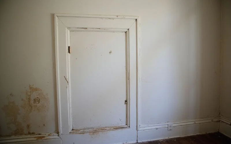 Dark greasy rub marks left by rodents along a wall in a historic Westchester home