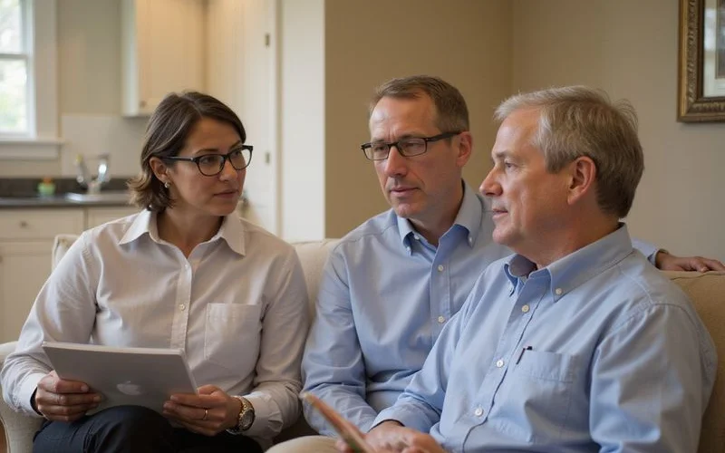 Homeowner consulting with a pest control professional about termite treatment options for their property