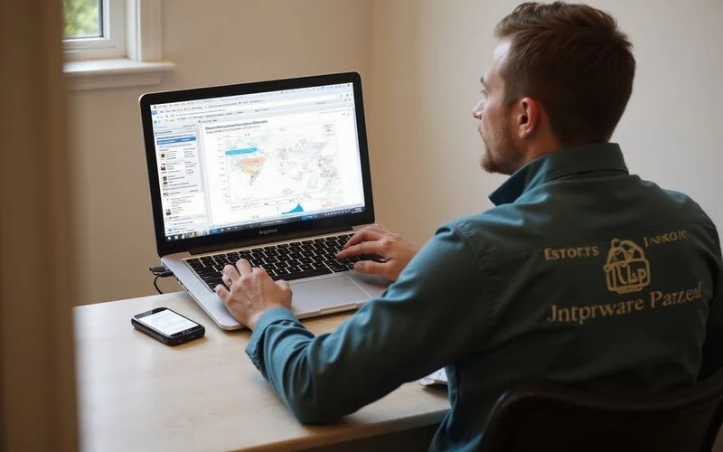 Pest management professional reviewing SMART sensor data on laptop to make treatment decisions