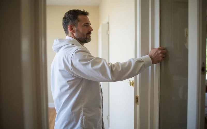 Pristine Pest technician conducting detailed interior inspection of Westchester home identifying pest entry points and harborage areas