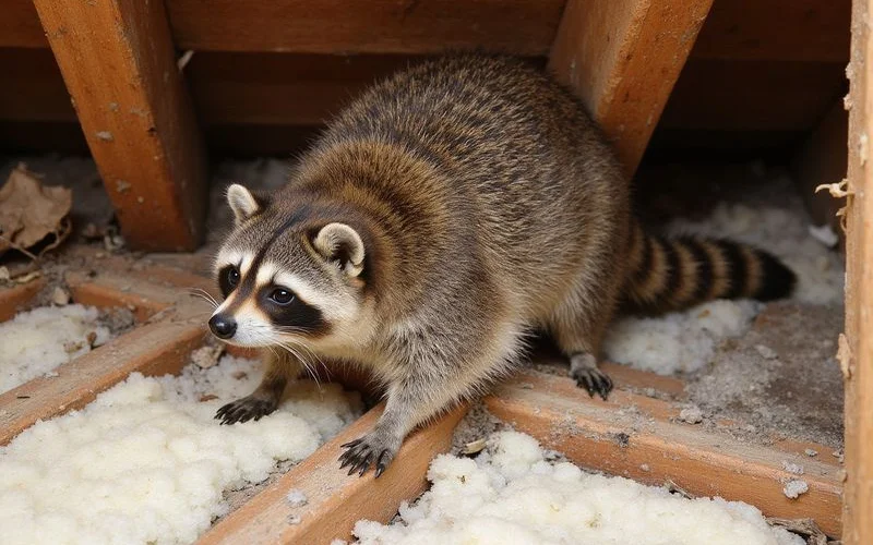 Raccoon damage to attic insulation and wiring after overwintering in a Westchester County home