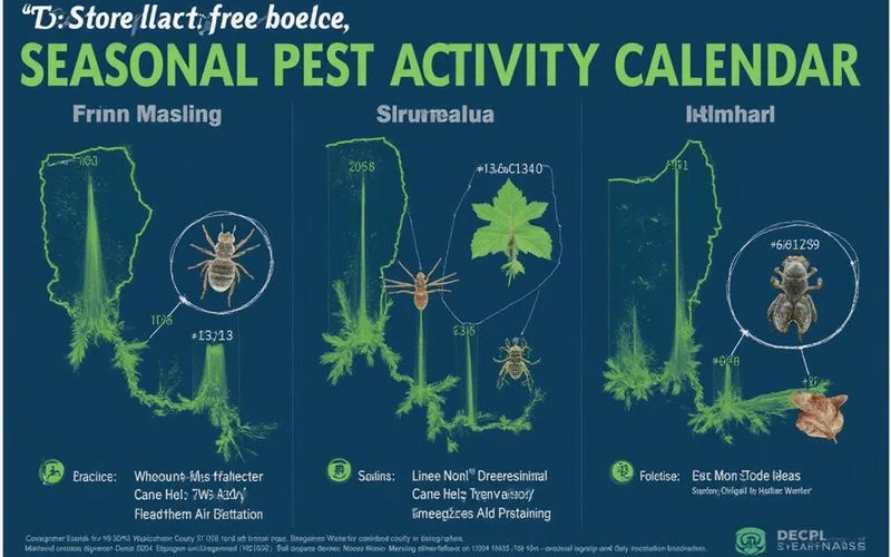Seasonal pest activity calendar showing spring emergence summer peak and fall invasion patterns specific to Westchester County New York