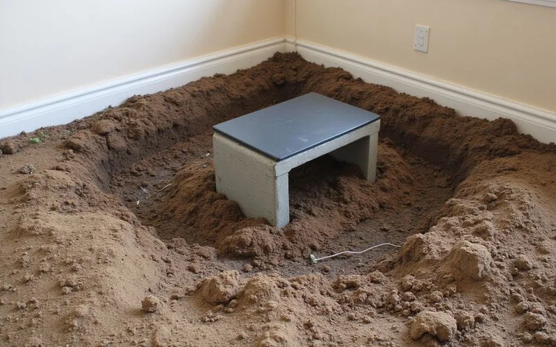 Sentricon bait station being installed in the soil around a Westchester County home foundation perimeter