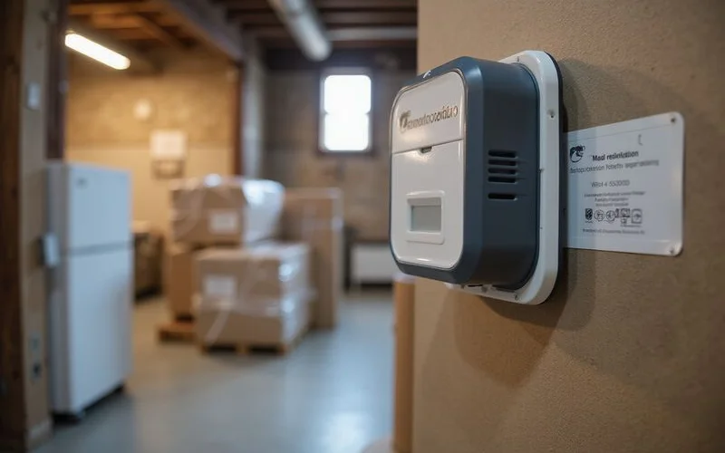 SMART digital monitoring sensor installed in commercial warehouse showing real time rodent detection capability for Westchester County distribution facility